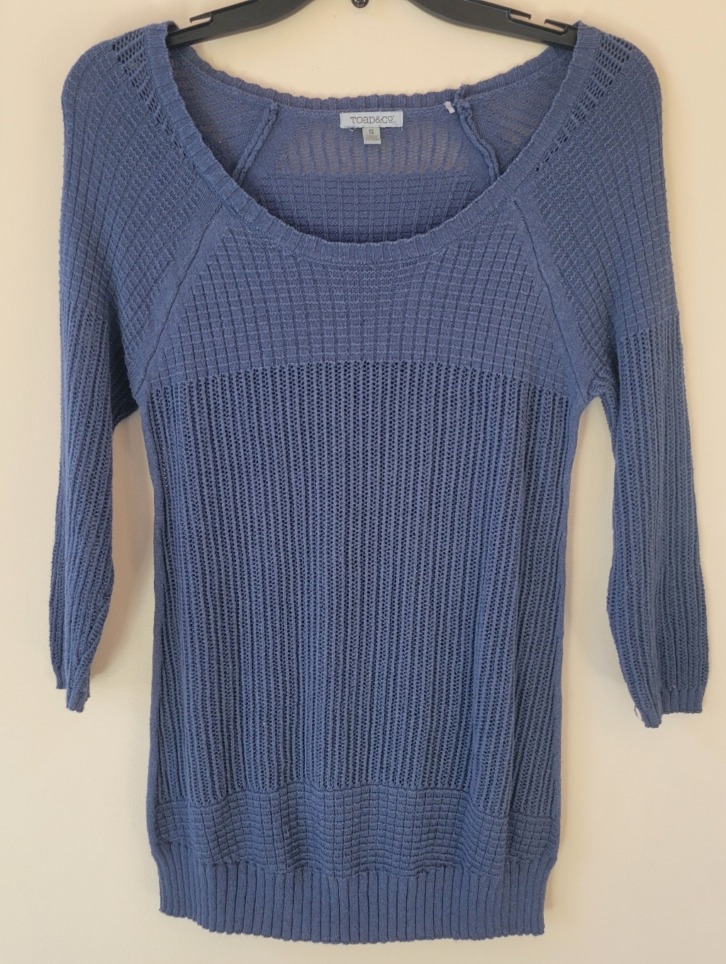 Toad & Co Blue Organic Cotton Hemp Open Knit Sweater